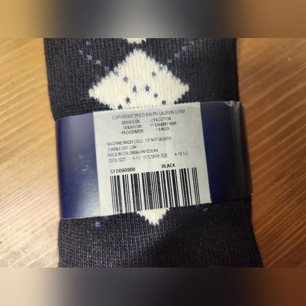 Chaps Black and White Diamond Pattern Women's Socks Chasmere Knee High 9-11 Size